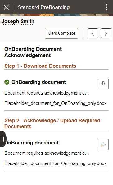 (Smartphone) OnBoarding Document Acknowledgement page