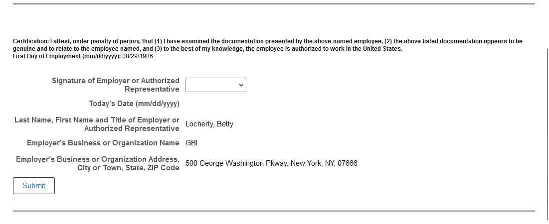(Fluid) Verify/Reverify Form I9 Page, Section 2. Employer Review and Verification (3 of 3)