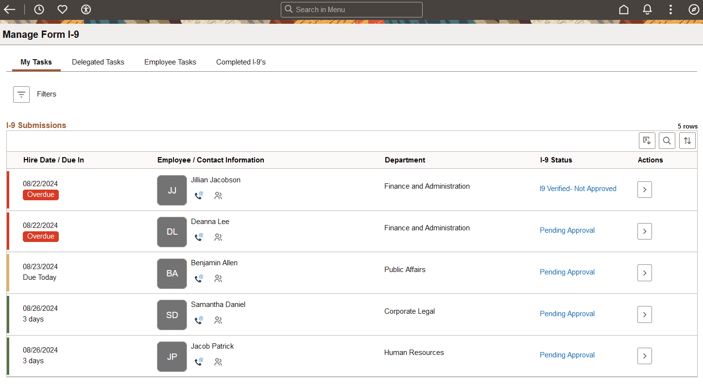 My Tasks page when approvals is required
