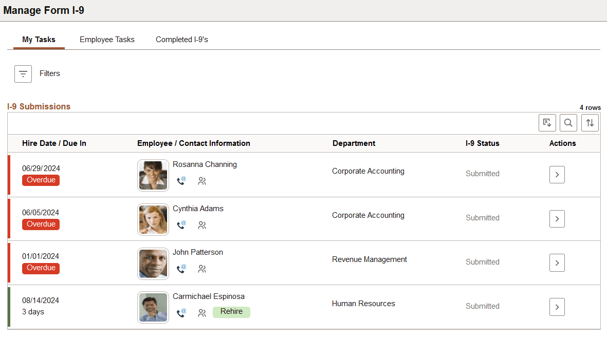 My Tasks page when approvals is not enabled