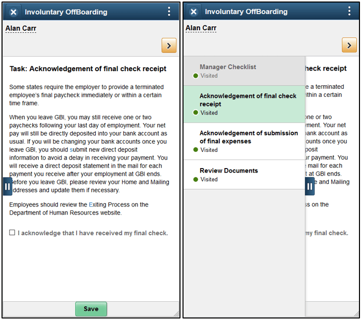 (Smartphone) Example of OffBoarding pages using a small form factor device