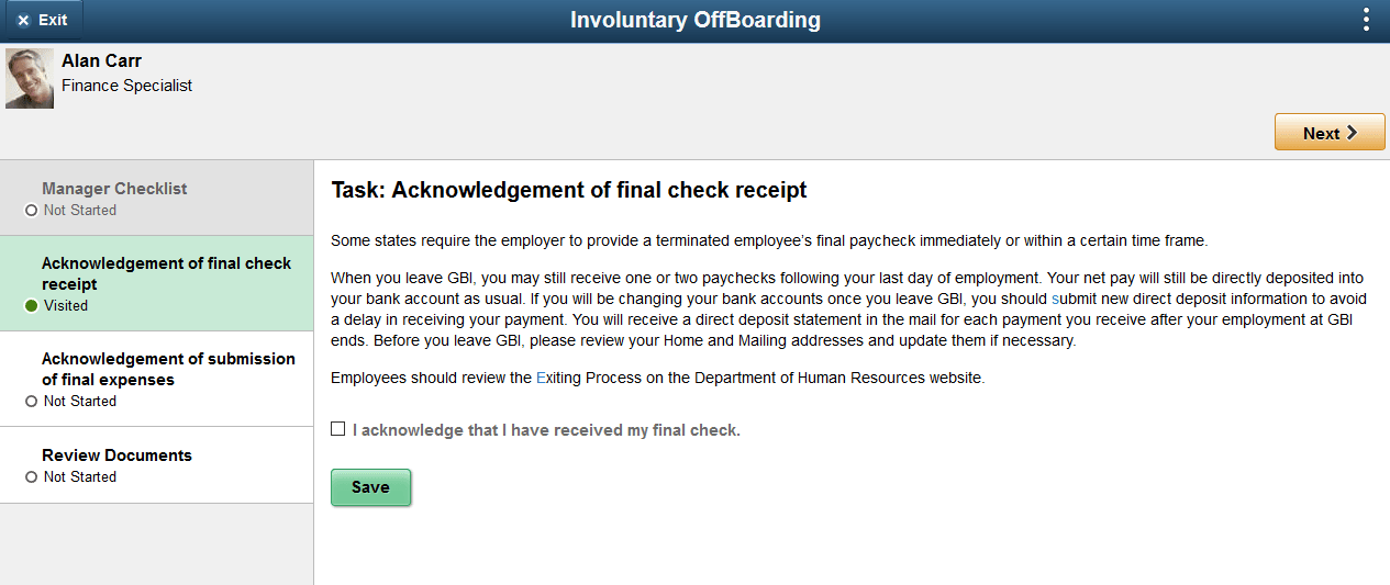 Involuntary OffBoarding pages