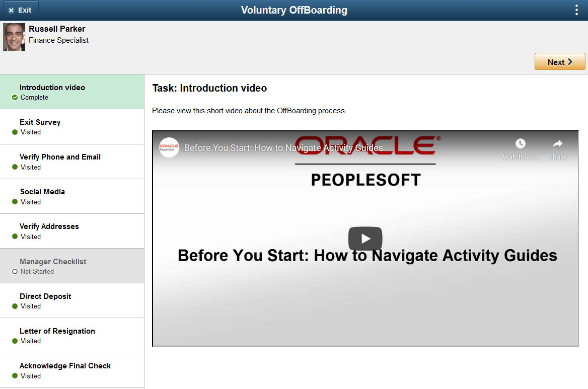 Voluntary OffBoarding pages
