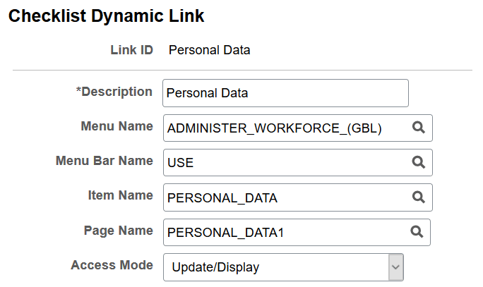 Checklist Dynamic Link page