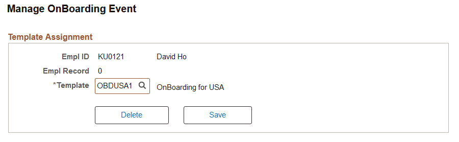 Manage OnBoarding Event page