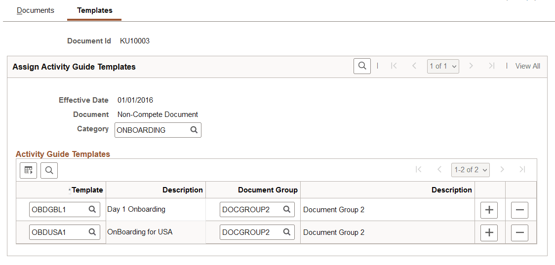Configure Documents - Templates page