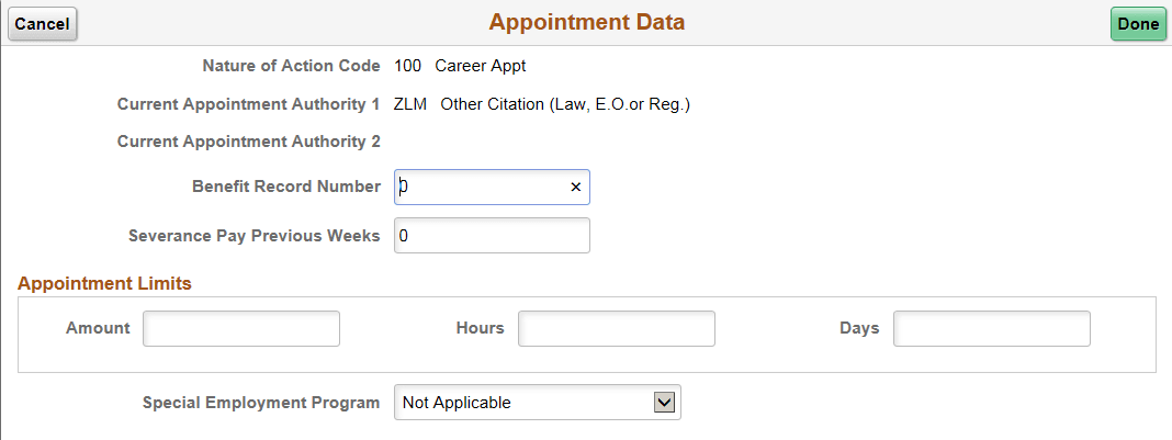 Appointment Data page