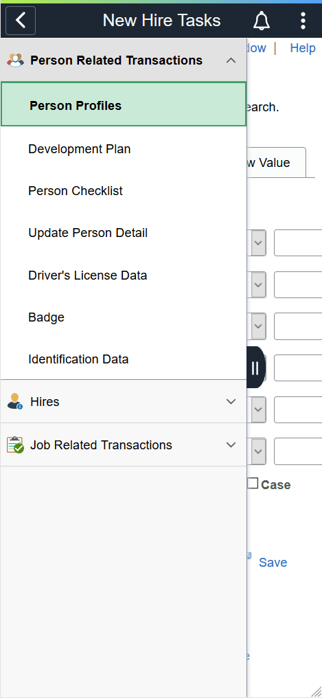 (Smartphone) New Hire Tasks application start page