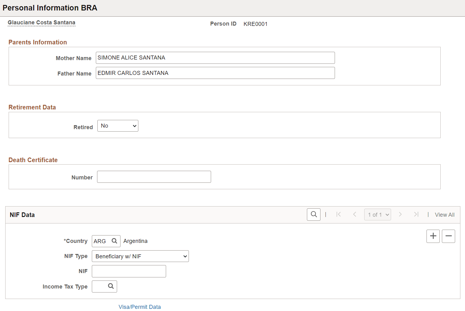 Personal Information BRA page