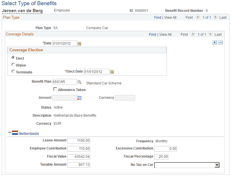Select Type of Benefits page