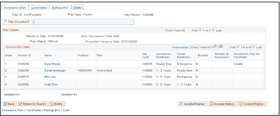 Succession Plan - Slate page