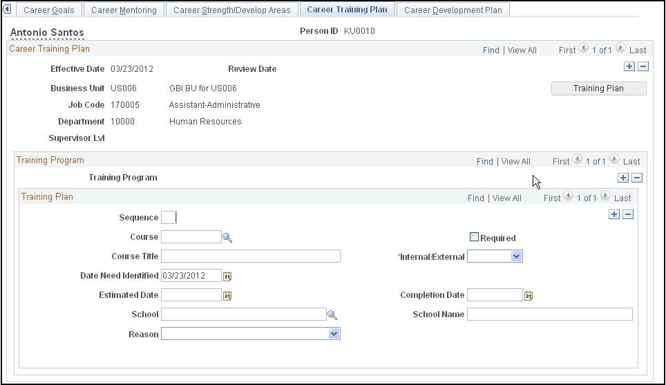 Career Training Plan page