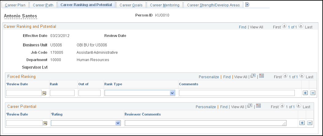Career Ranking and Potential page