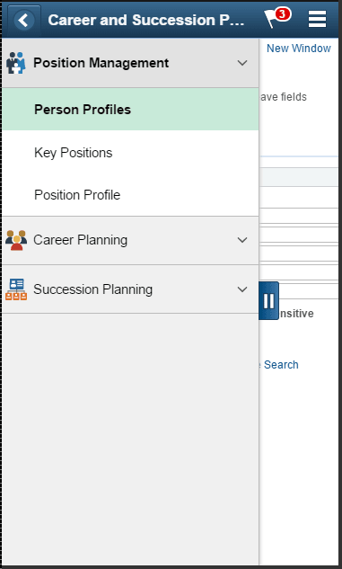 (Smartphone) Career and Succession Planning application start page