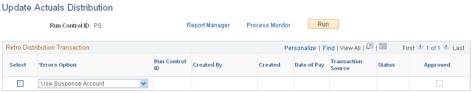 Update Actuals Distribution page