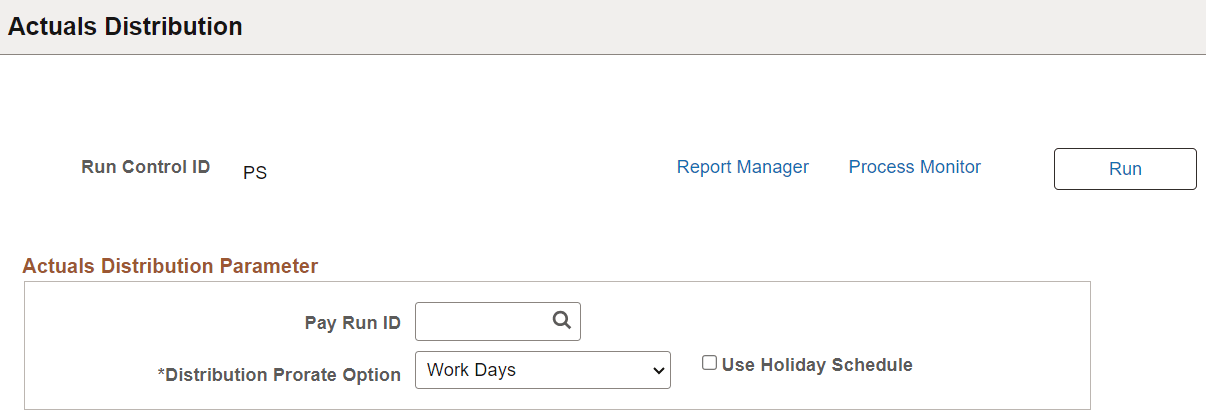 Actuals Distribution page