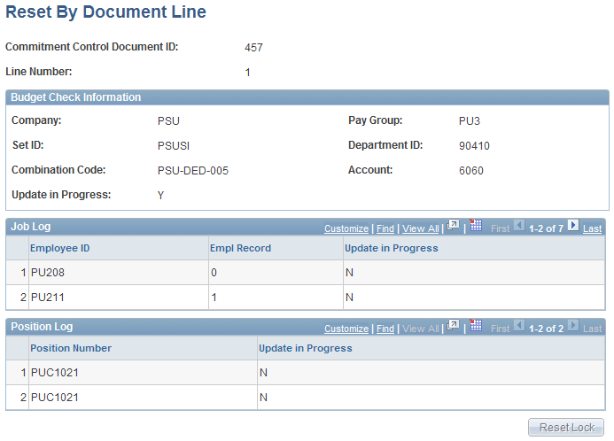 Reset By Document Line page