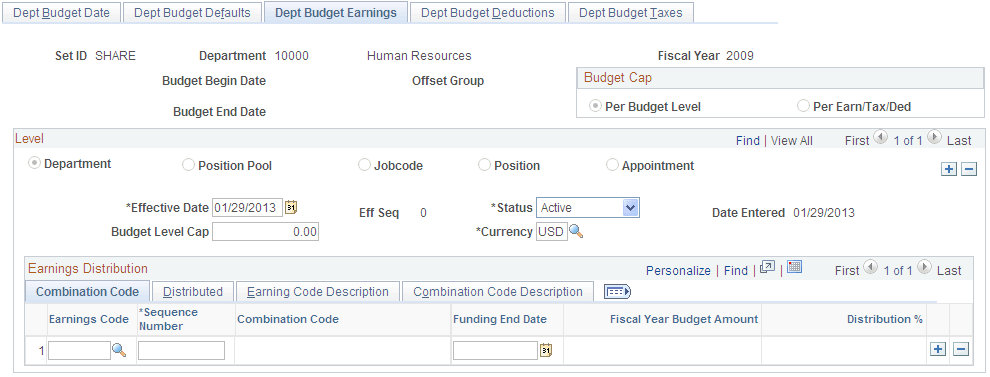 Dept Budget Earnings page