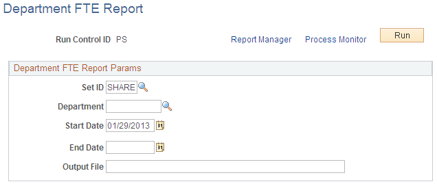 Department FTE Report page