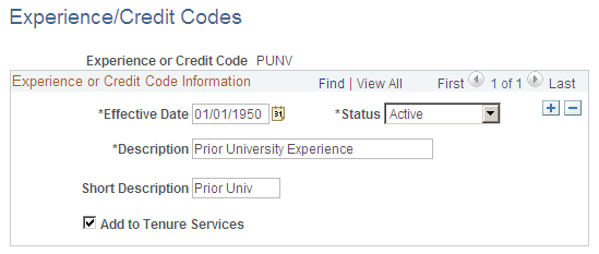 Experience/Credit Codes page