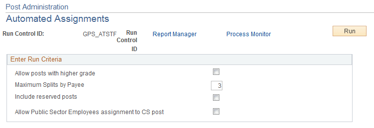 Post Administration - Automated Assignments page if the custom process option is selected