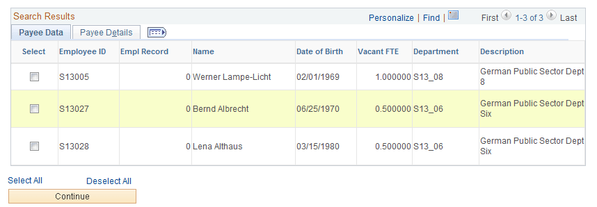 Post Administration - Search Unassigned Payees page (2 of 2)