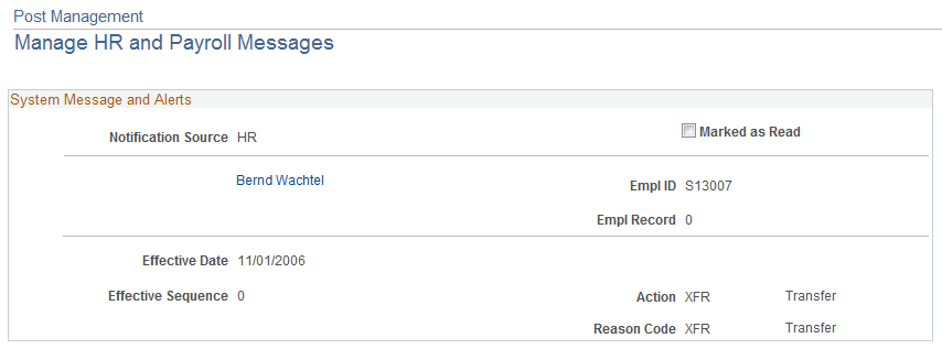 Post Management - Manage HR and Payroll Messages page