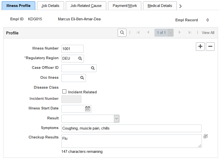 Illness Profile page