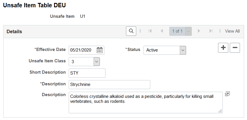 Unsafe Item Table DEU page