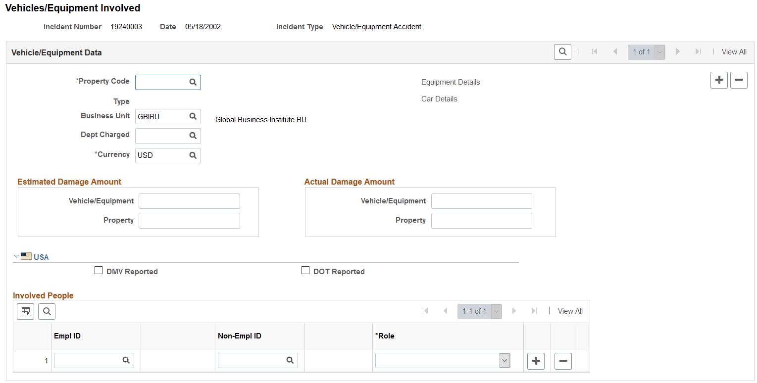Vehicles/Equipment Involved page