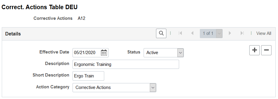 Correct. Actions Table DEU page