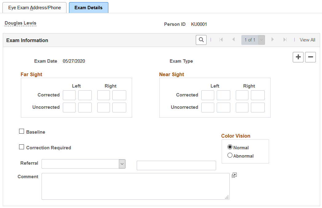 Eye Exam - Exam Details page