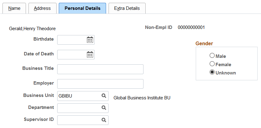 Non-Employee Details - Personal Details page