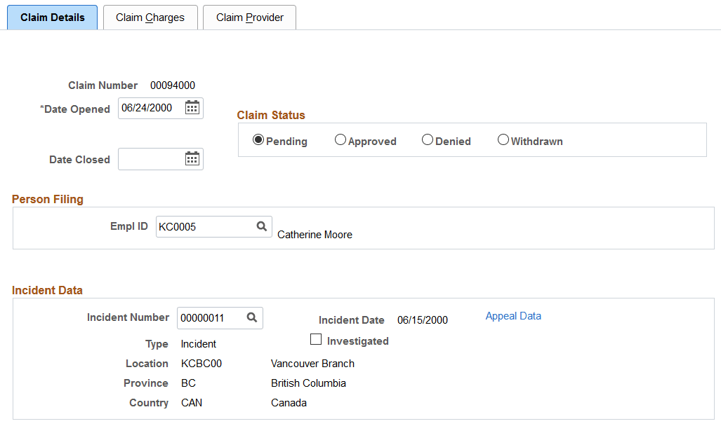 Claim Details page (1 of 2)