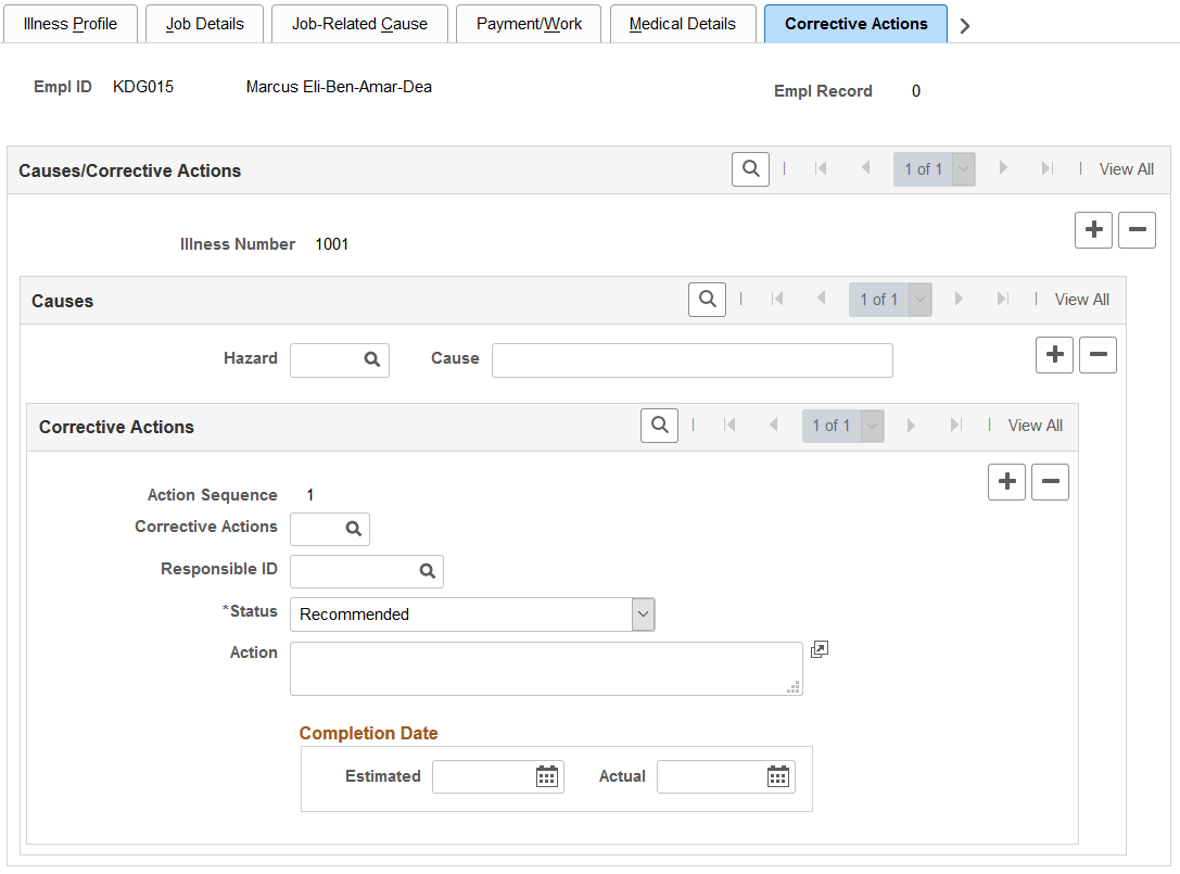 Corrective Actions page