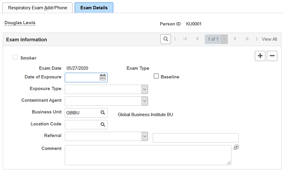 Respiratory Exam - Exam Details page