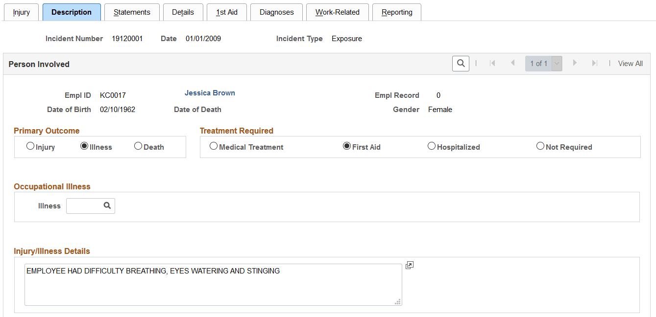 Injury Details - Description page (1 of 2)