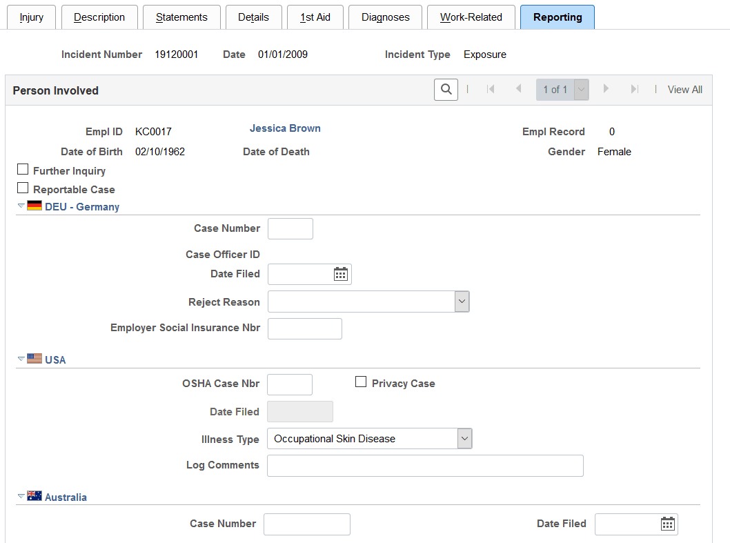 Injury Details - Reporting page (1 of 2)