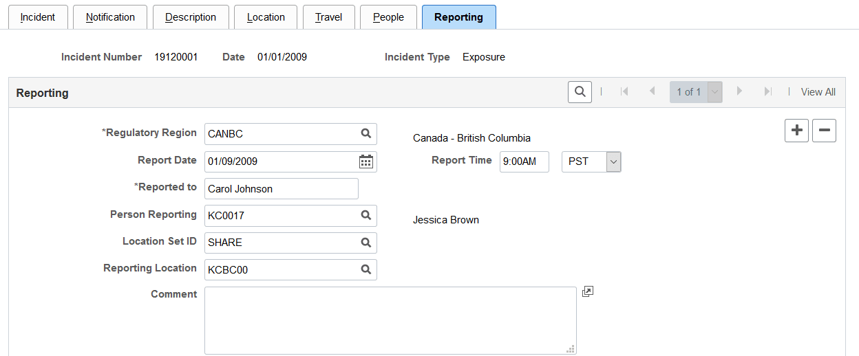 Incident Details - Reporting page (1 of 2)