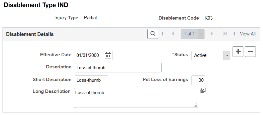 Disablement Type IND page