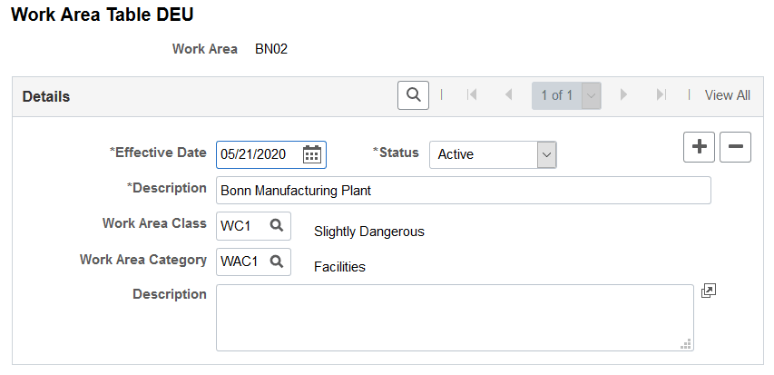 Work Area Table DEU page