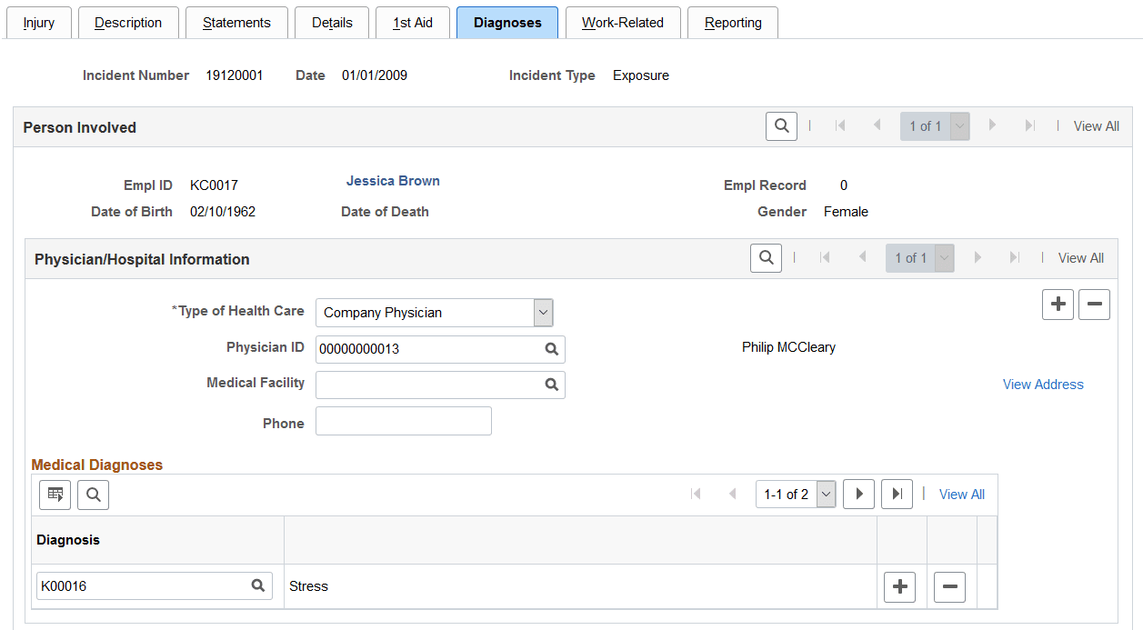 Injury Details - Diagnoses page (1 of 3)