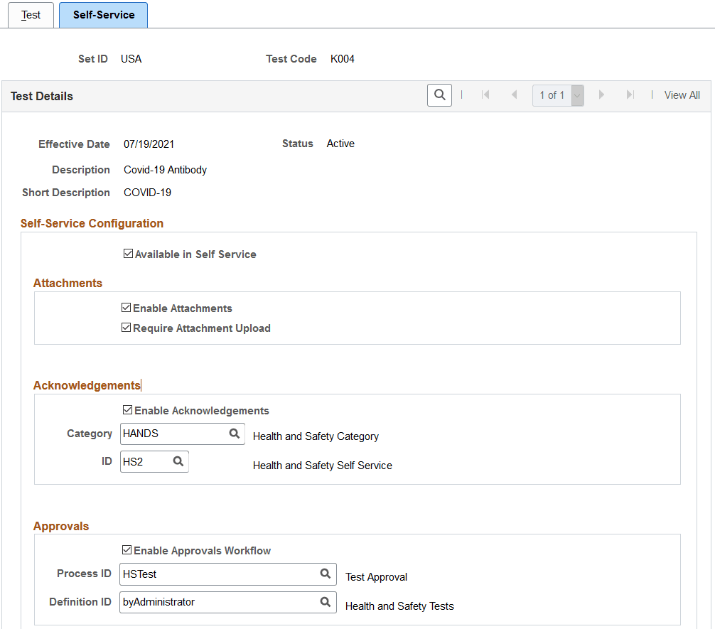 Test - Self-Service page