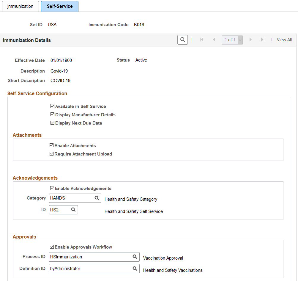 Immunization - Self-Service page