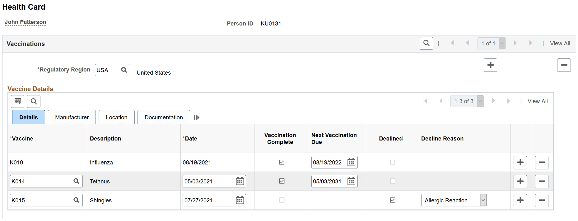 Health Card page (1 of 3)