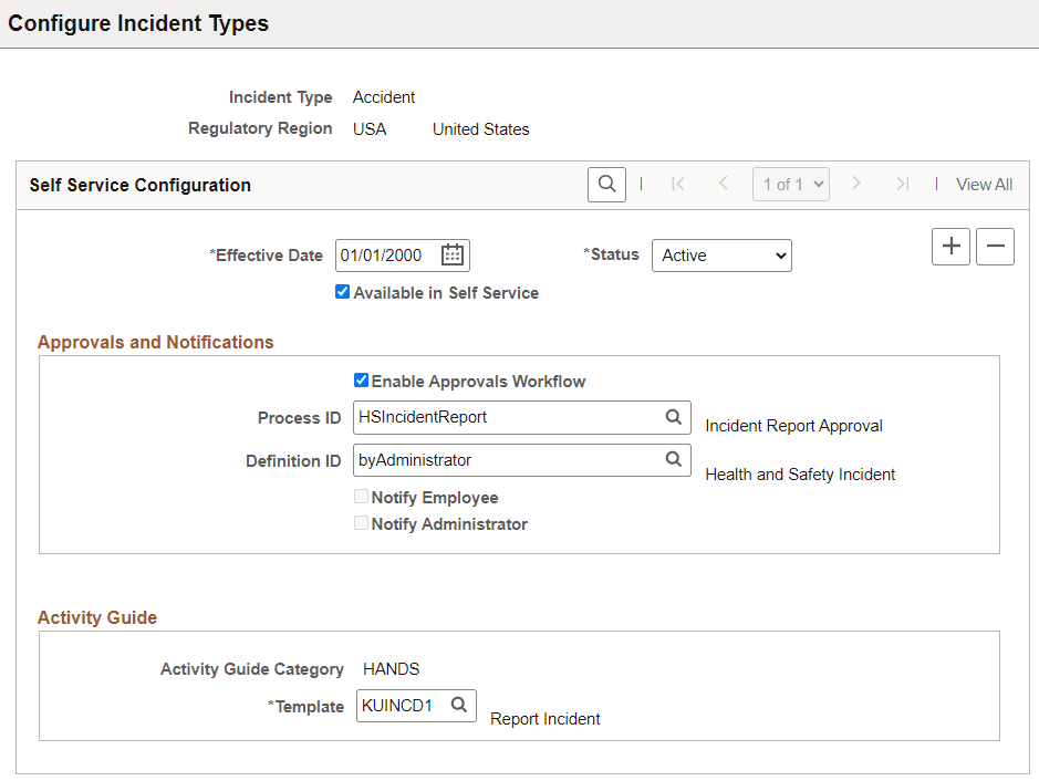 Configure Incident Types page
