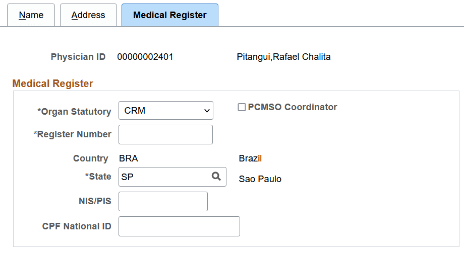Medical Register page