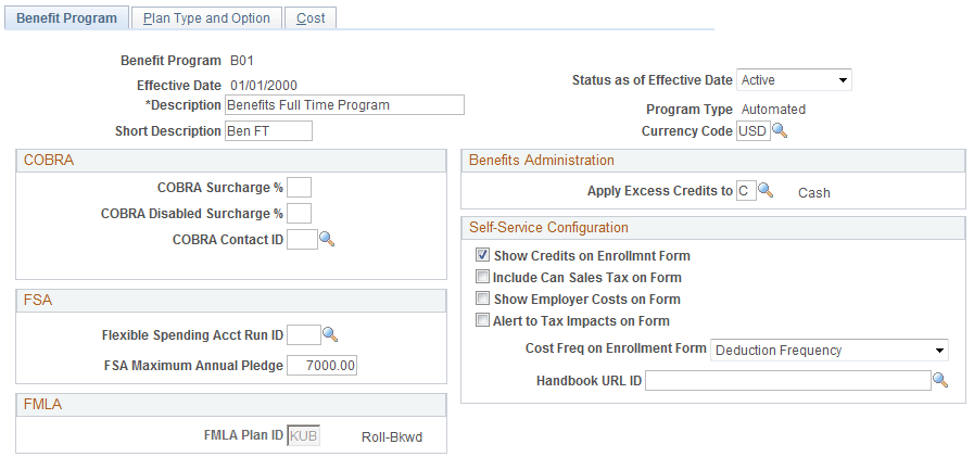 Benefit Program Table - Benefit Program page
