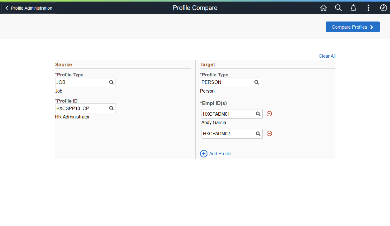 Profile Compare page