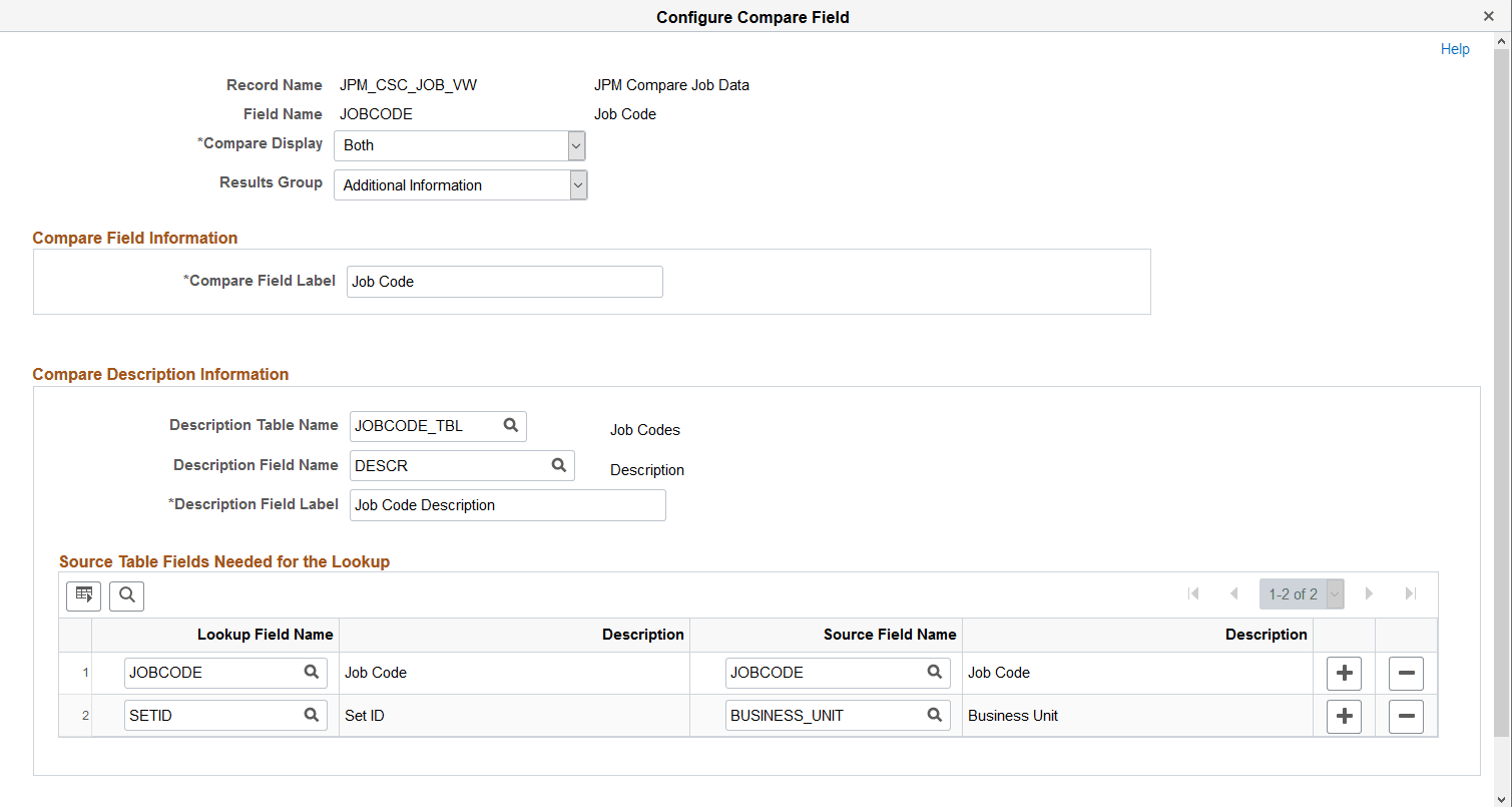 Configure Compare Field Page